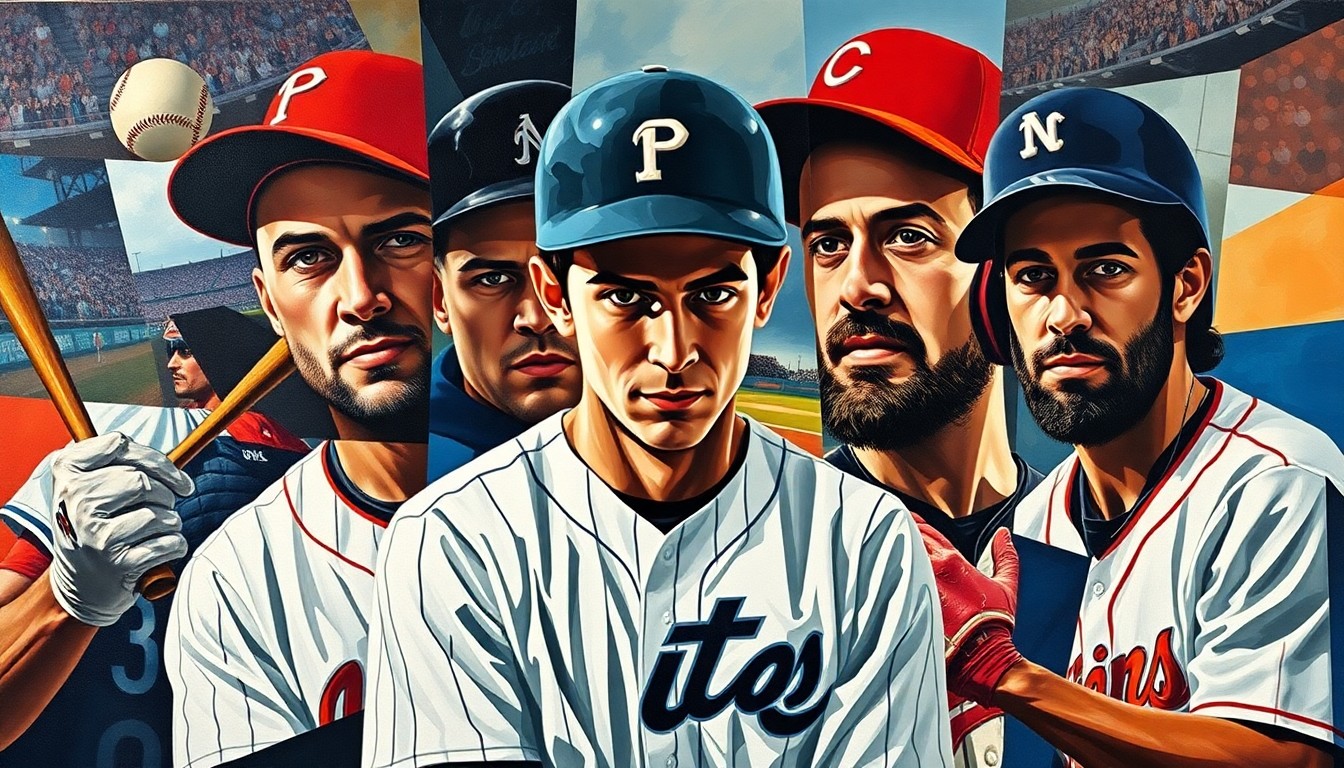 A cubist-style painting depicting fragmented, geometric shapes and planes of color representing baseball players, equipment, and the energy of the sport, without any identifiable individuals or team logos.