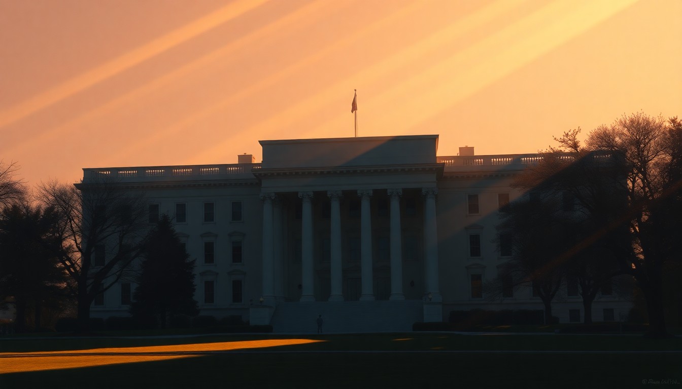 A photorealistic painting of the Eisenhower Executive Office Building in Washington, D.C., with its ornate details and grand presence captured in warm, cinematic lighting, conveying the building's historic significance.