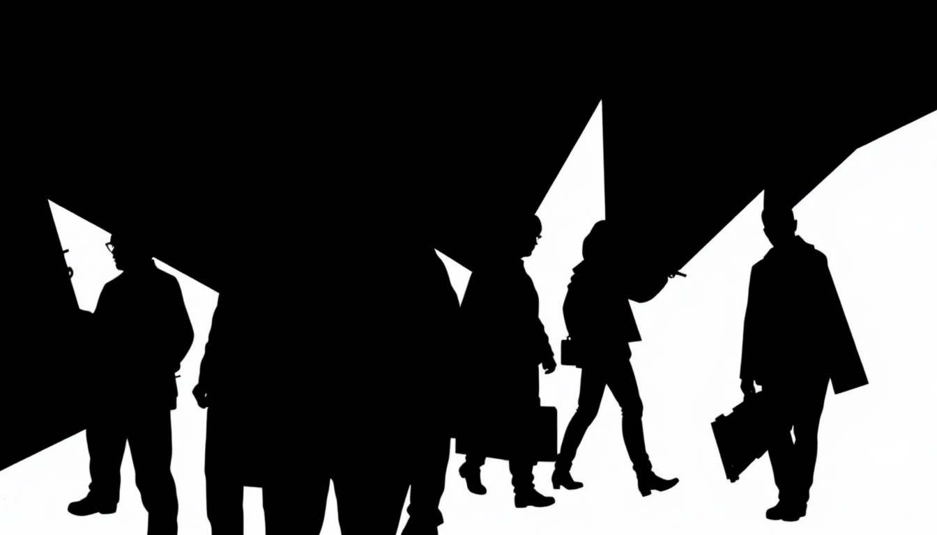 A minimalist, abstract illustration featuring bold, geometric black silhouettes against a stark white background, conceptually representing the tension and uncertainty surrounding the renewal status of two popular police procedural TV shows.