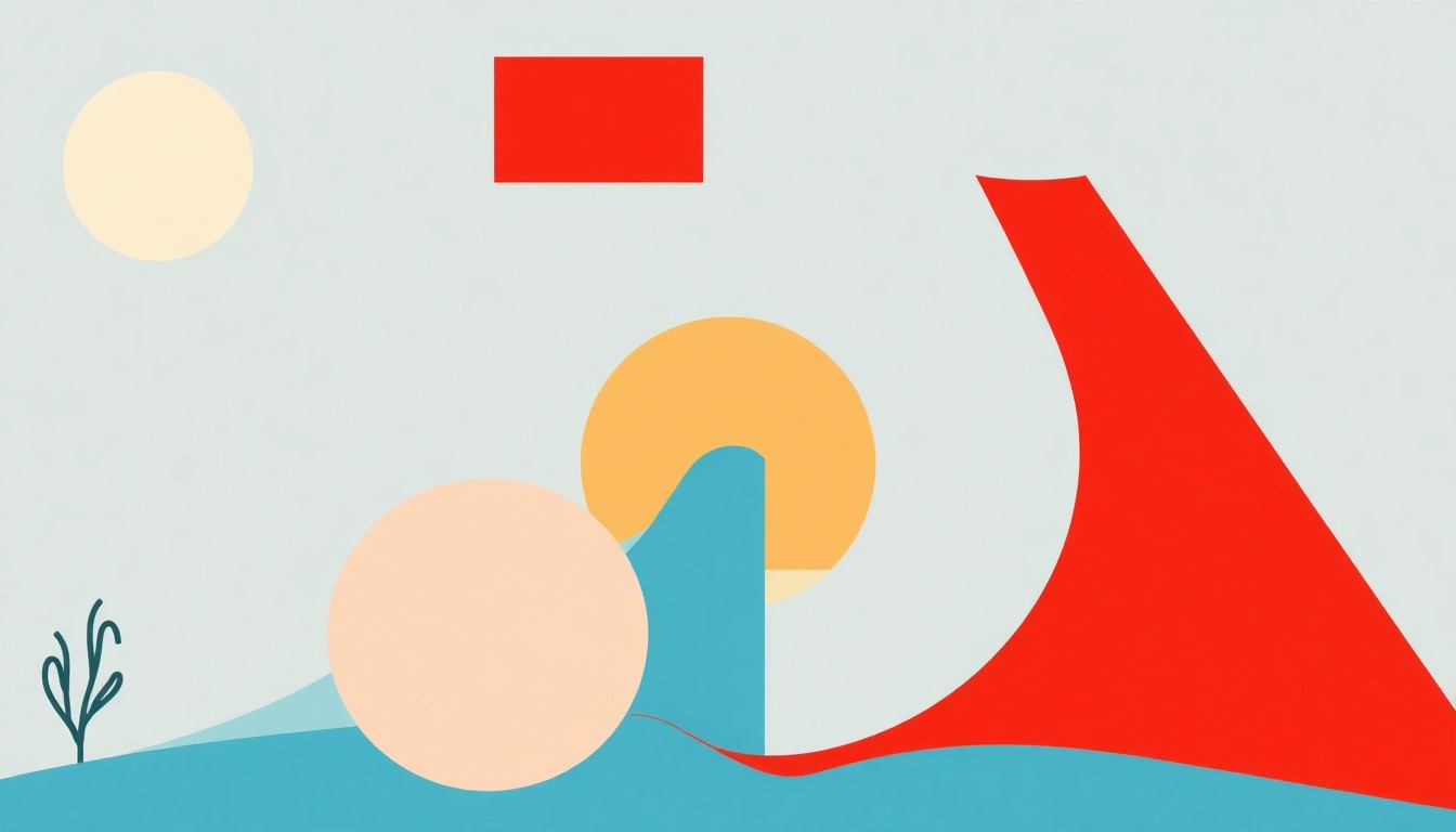 An abstract illustration composed of overlapping triangles, rectangles, and circles in shades of blue, red, and yellow, conceptually representing the complex economic forces of 'warflation' impacting the global economy.