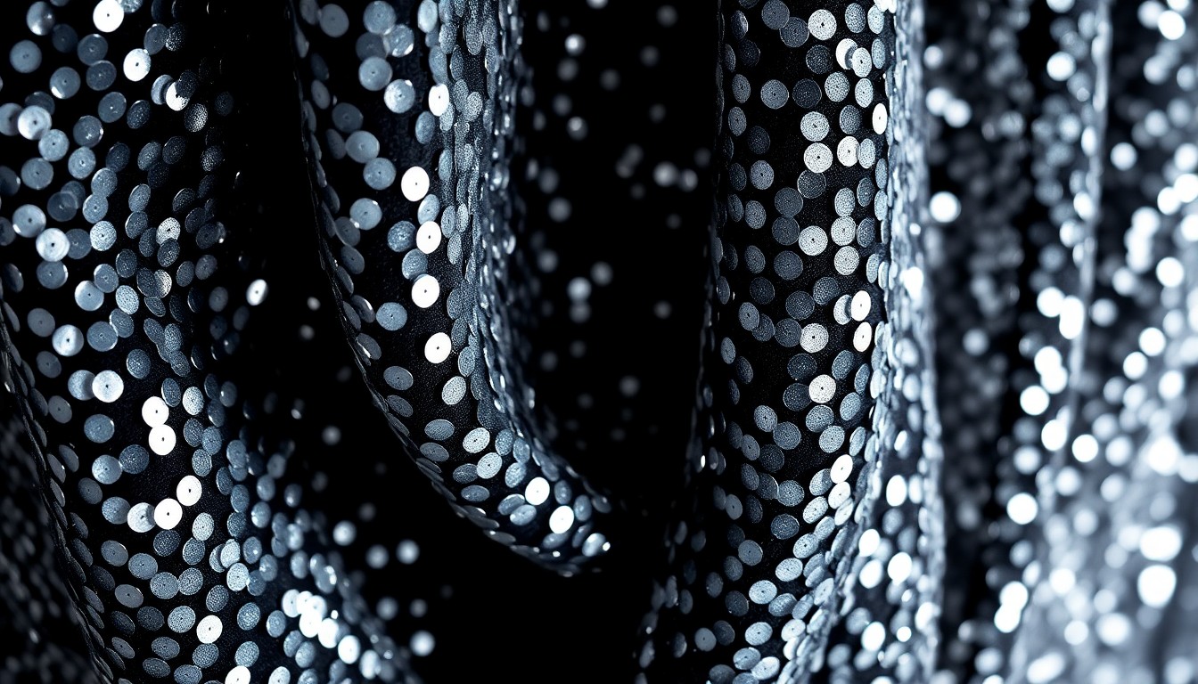An abstract, high-contrast close-up photograph of shimmering silver sequins and plush velvet textures, conveying the glamour and resilience of a rising Bollywood star.