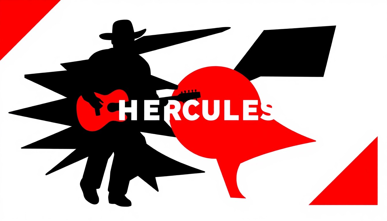 A bold, abstract composition of jagged geometric shapes and heavy black silhouettes in high-contrast red and white, conceptually representing the indie-rock and country fusion of Tracey Nelson's album Hercules.