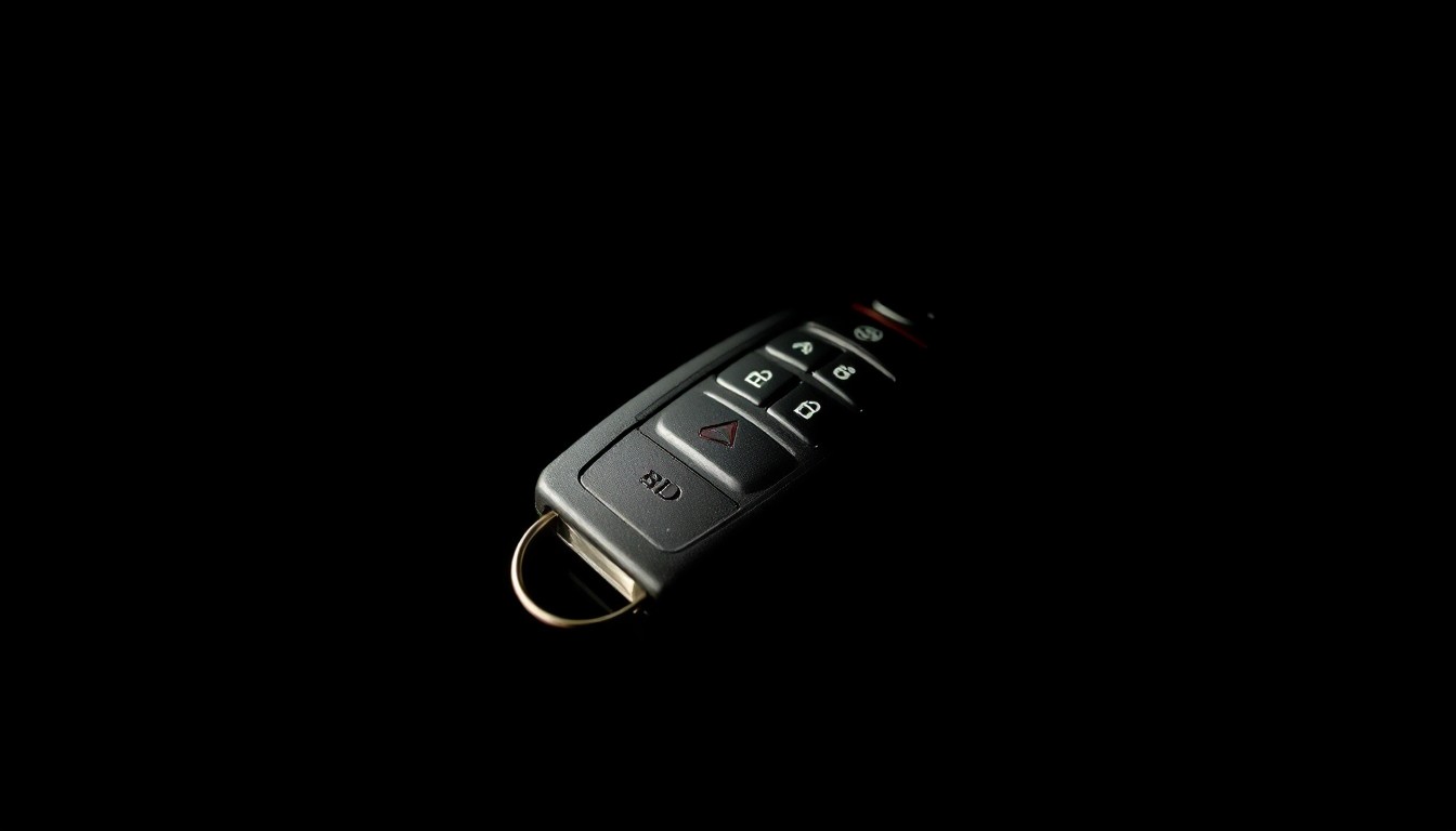 An extreme close-up photograph of a small, metallic car key fob against a pitch-black background, conceptually representing evidence from the incident at John Prince Park.