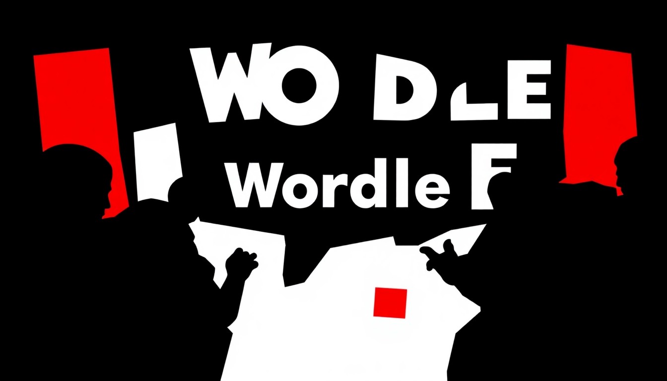 A striking, abstract illustration featuring bold, geometric shapes in high-contrast colors, conceptually representing the Wordle game experience without any text or literal imagery.