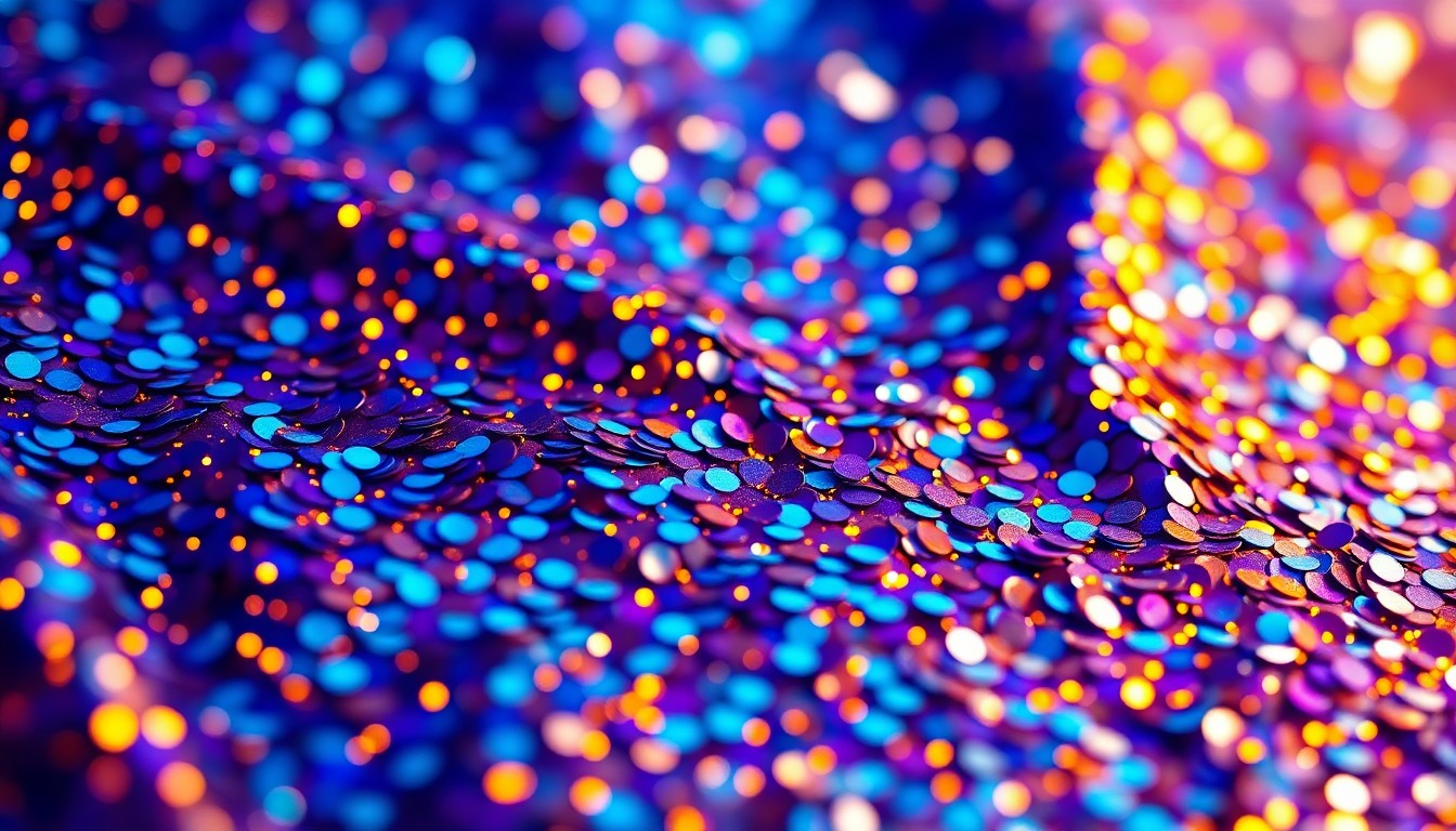 An abstract close-up photograph of shimmering, glittering sequins in a rich, high-contrast color palette, conceptually representing the glamour and high-stakes drama of the TV series 'Euphoria'.