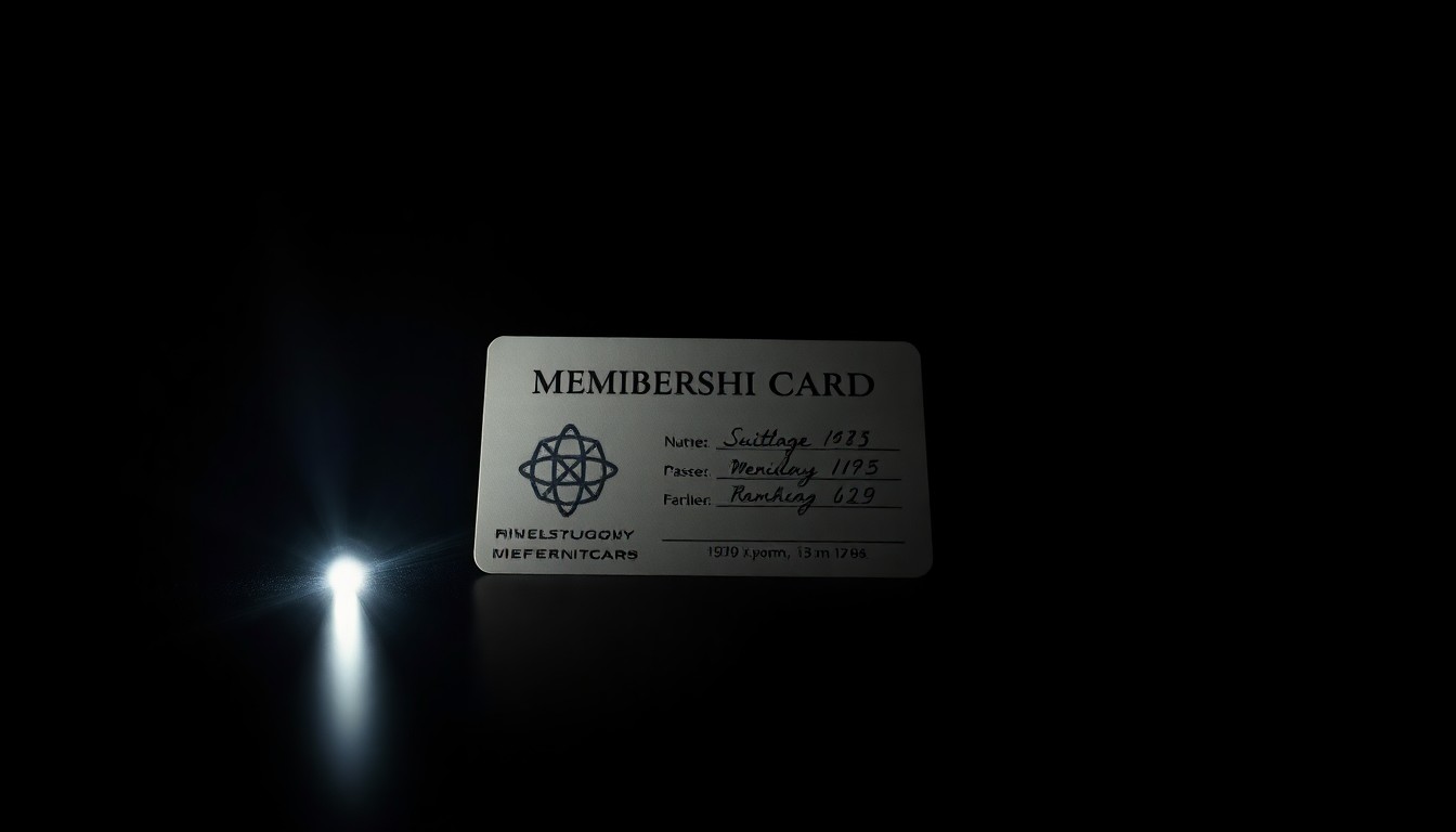 An extreme close-up of a Scientology membership card reflecting a harsh, direct camera flash, conceptually illustrating the organization's controversial arbitration practices.