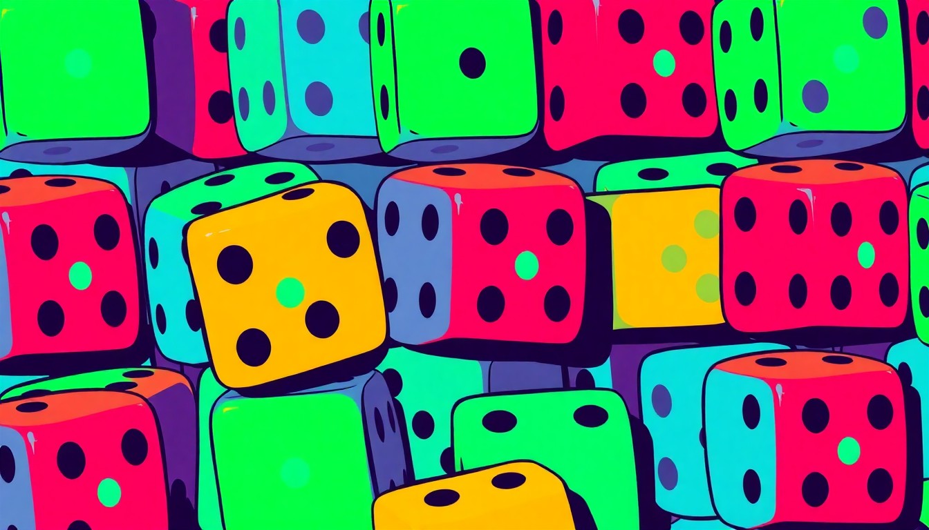 A bold, silkscreen-style illustration featuring a repeating pattern of a single, iconic gaming dice in a grid of neon-bright colors and heavy black outlines, conceptually representing the lively, community-driven atmosphere of the now-closing D20 bar.