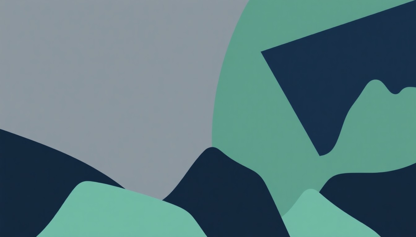 A geometric composition of overlapping triangles and rectangles in shades of gray, blue, and green, conveying the concept of an economic divide through abstract shapes and colors.