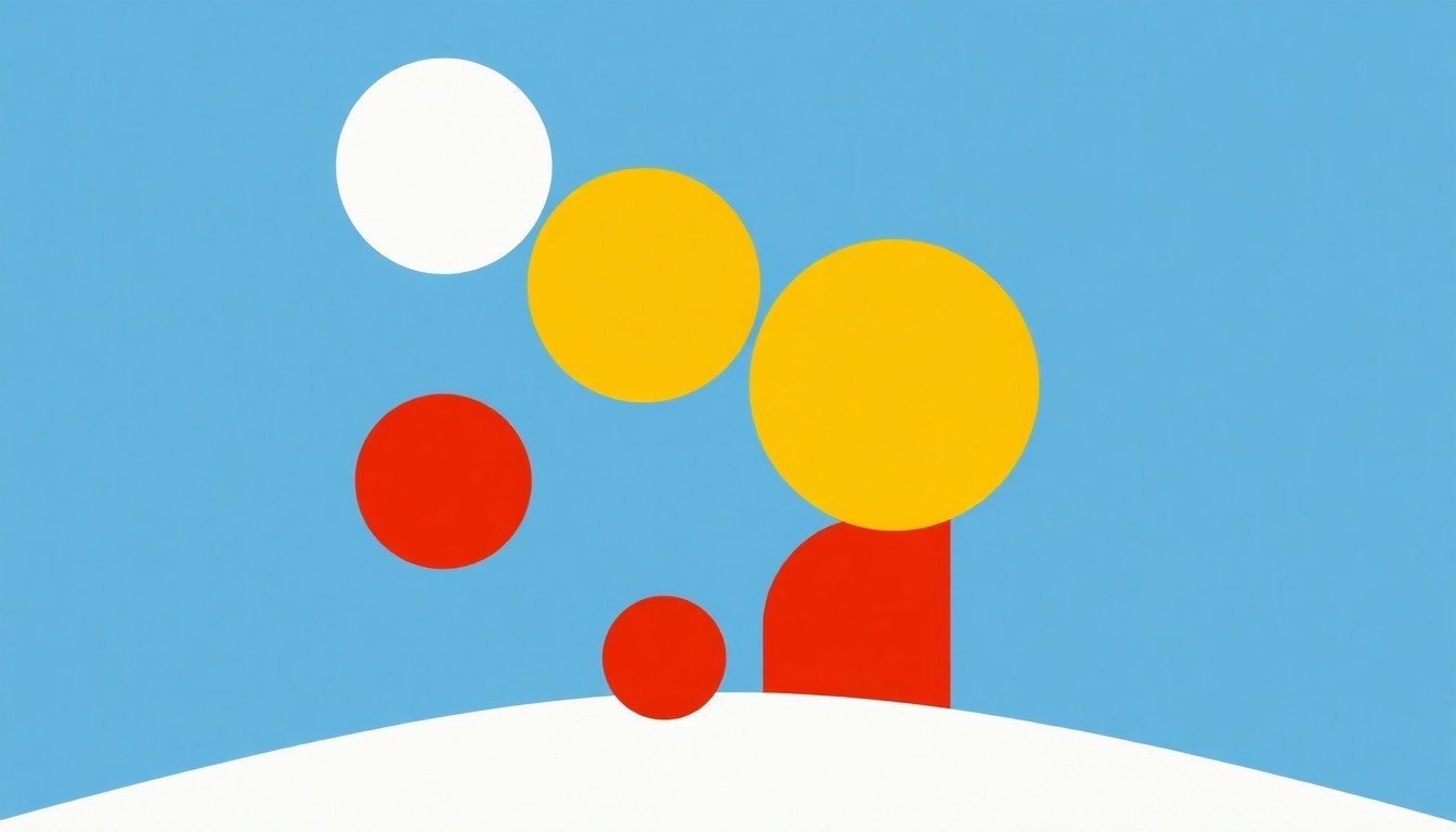 A vibrant abstract illustration featuring overlapping triangles and rectangles in shades of blue, red, and yellow, conceptually representing the OPEC+ decision to pause oil output increases.