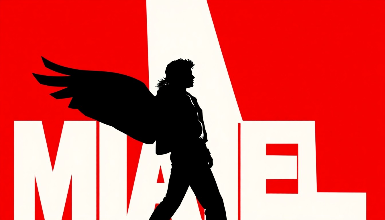 A dramatic, abstract composition of jagged black silhouettes and bold red shapes, conceptually representing the anticipation and excitement around a new Michael Jackson biopic.