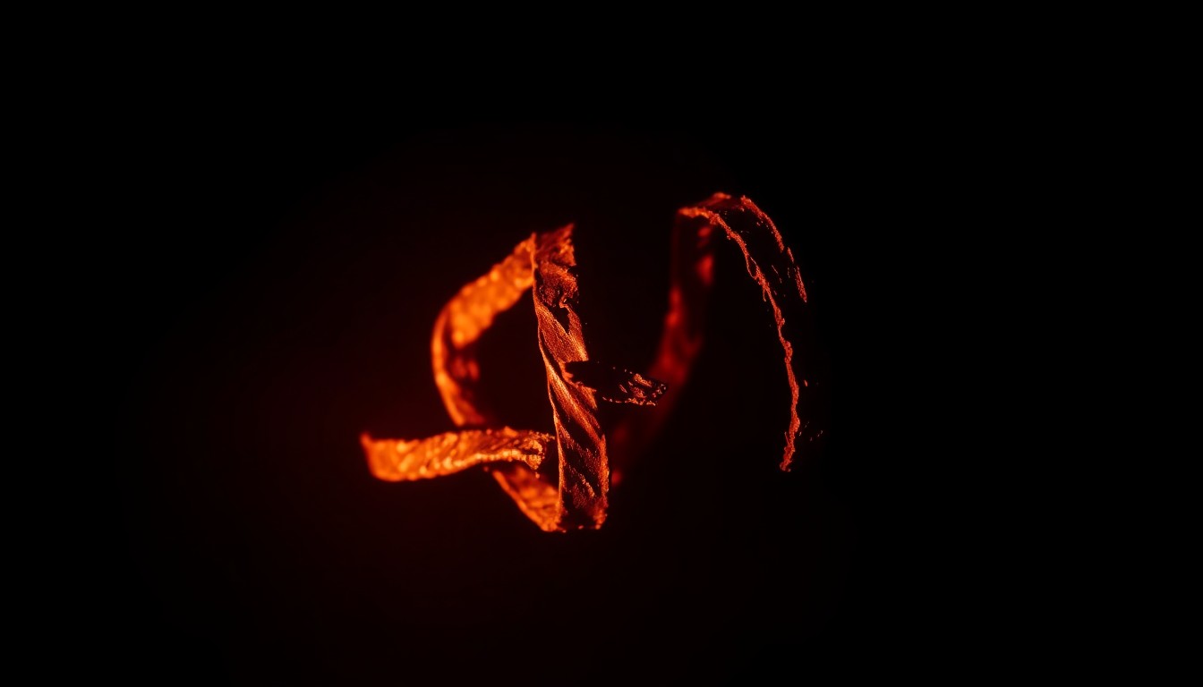 An extreme close-up photograph of a charred, twisted metal object from the house fire, lit by a harsh, direct camera flash against a pitch-black background, conveying the stark, gritty, and investigative nature of the incident.