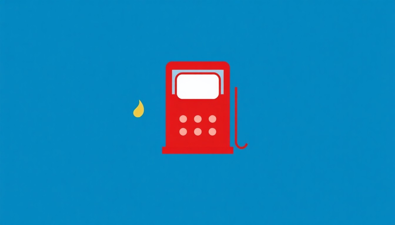 A minimalist illustration using bold geometric shapes in primary colors to conceptually represent the economic and political implications of rising gas prices.