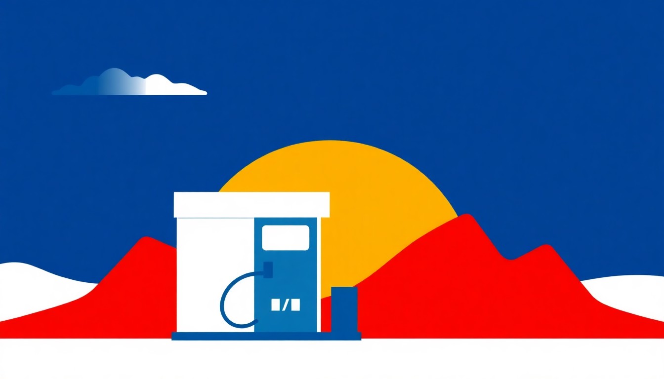 A minimalist illustration composed of overlapping triangles and circles in shades of red, blue, and yellow, conceptually representing the rising cost of fuel and its ripple effects across industries and daily life.