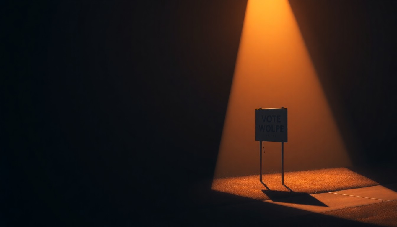 A photorealistic painting of a lone campaign sign on a residential street, the sign's text obscured by shadows and the warm glow of the afternoon sun, conceptually representing the shift in the Republican Party's priorities.