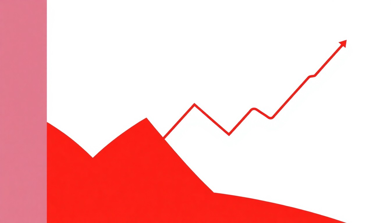 An abstract illustration composed of overlapping triangles, circles, and rectangles in shades of blue, red, and yellow, conveying the nuanced trends in US unemployment data.