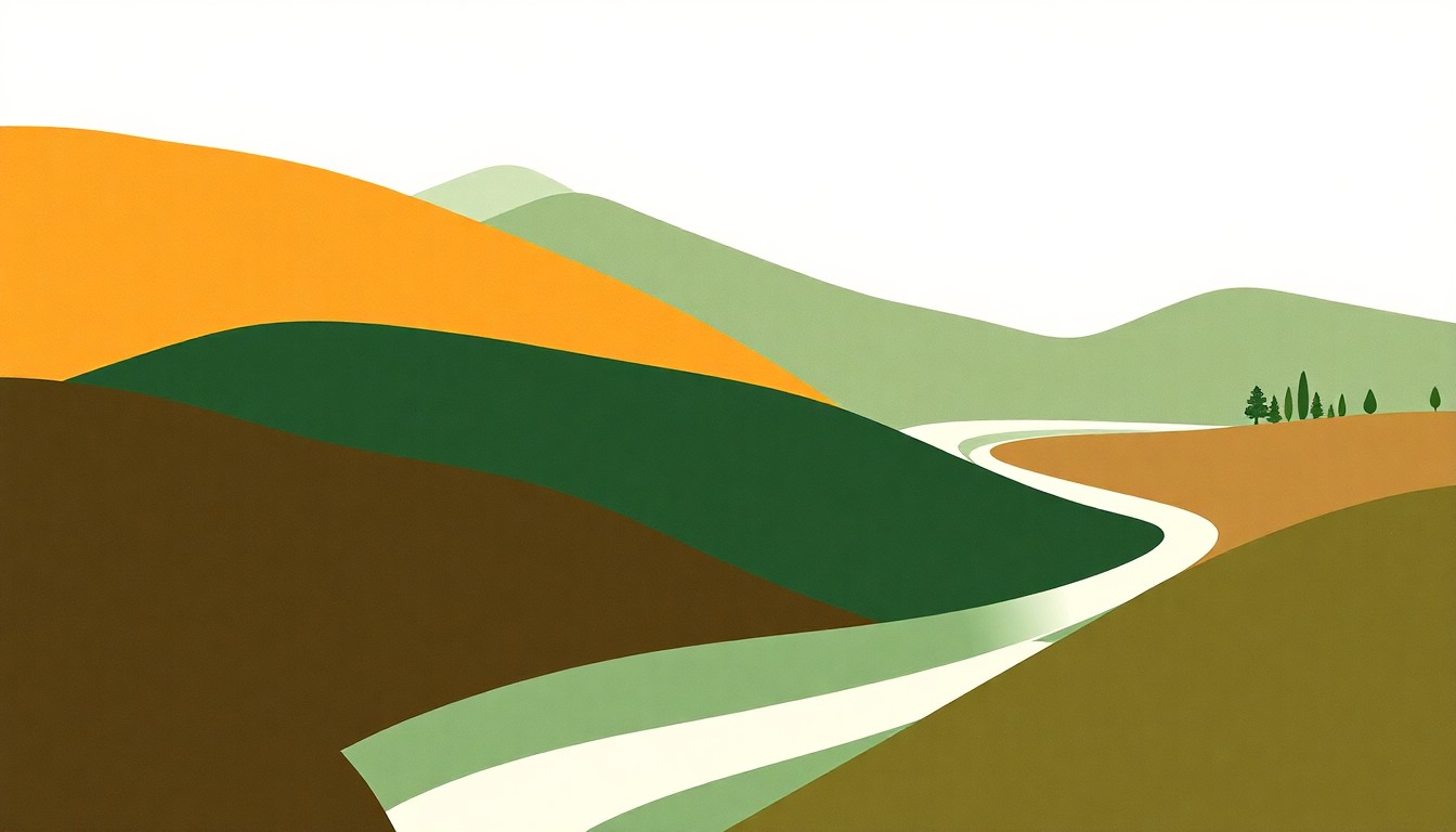 A minimalist illustration composed of overlapping geometric shapes in earthy tones, conceptually representing the complex economic and environmental factors surrounding the Santa Ynez Pipeline in California.