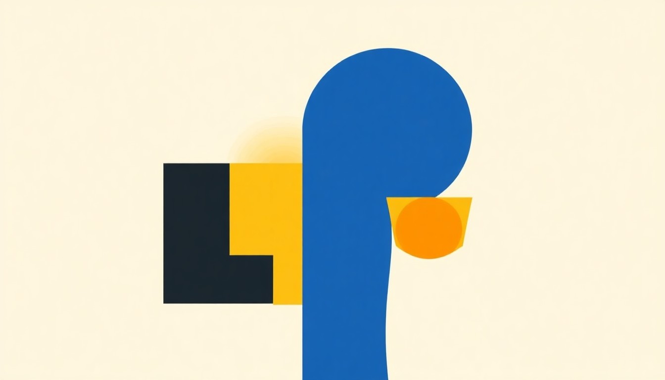 A minimalist, abstract illustration featuring bold geometric shapes in primary colors, representing the complex interplay of energy security and global economic forces.