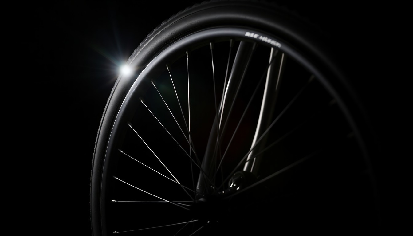 An extreme close-up of a damaged bicycle wheel, capturing the gritty, investigative aesthetic of the Weegee photographic style to conceptually illustrate a recent vehicle-bicycle collision.