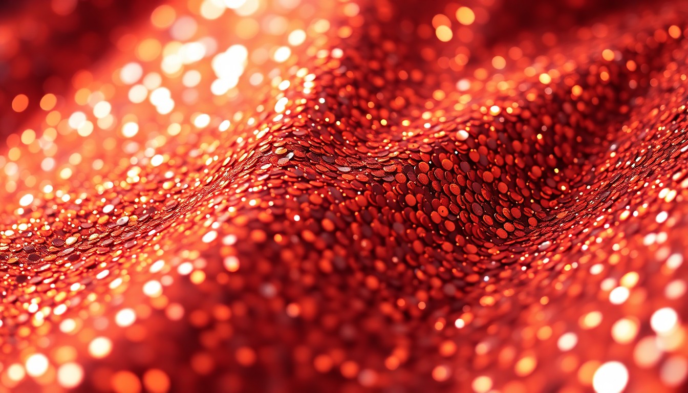 An extreme close-up photograph of shimmering, glittering sequins captured in dramatic, high-contrast studio lighting, conceptually representing the glamour and energy of the entertainment industry.