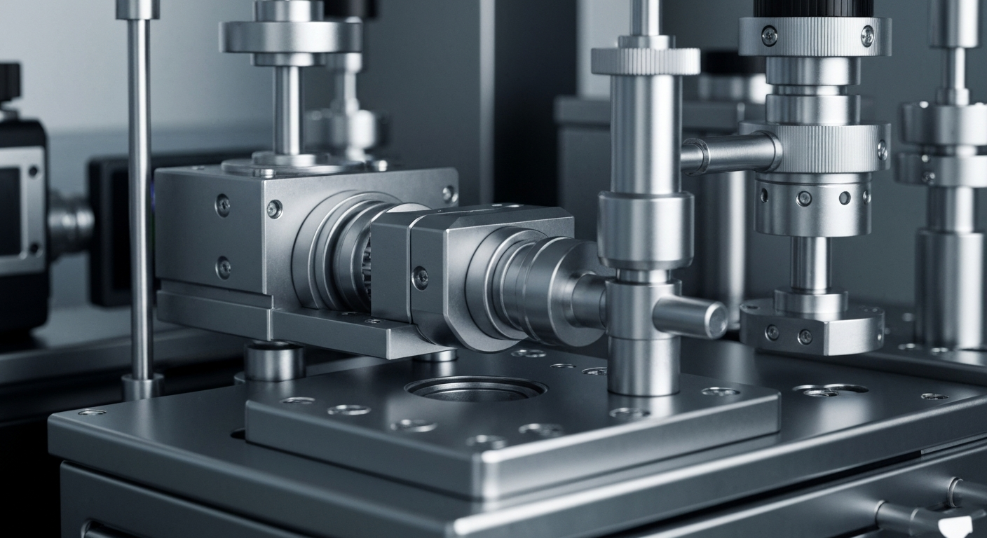 An extreme close-up of various metal and glass laboratory instruments and devices, conveying the complex, high-tech nature of modern medical diagnostics.