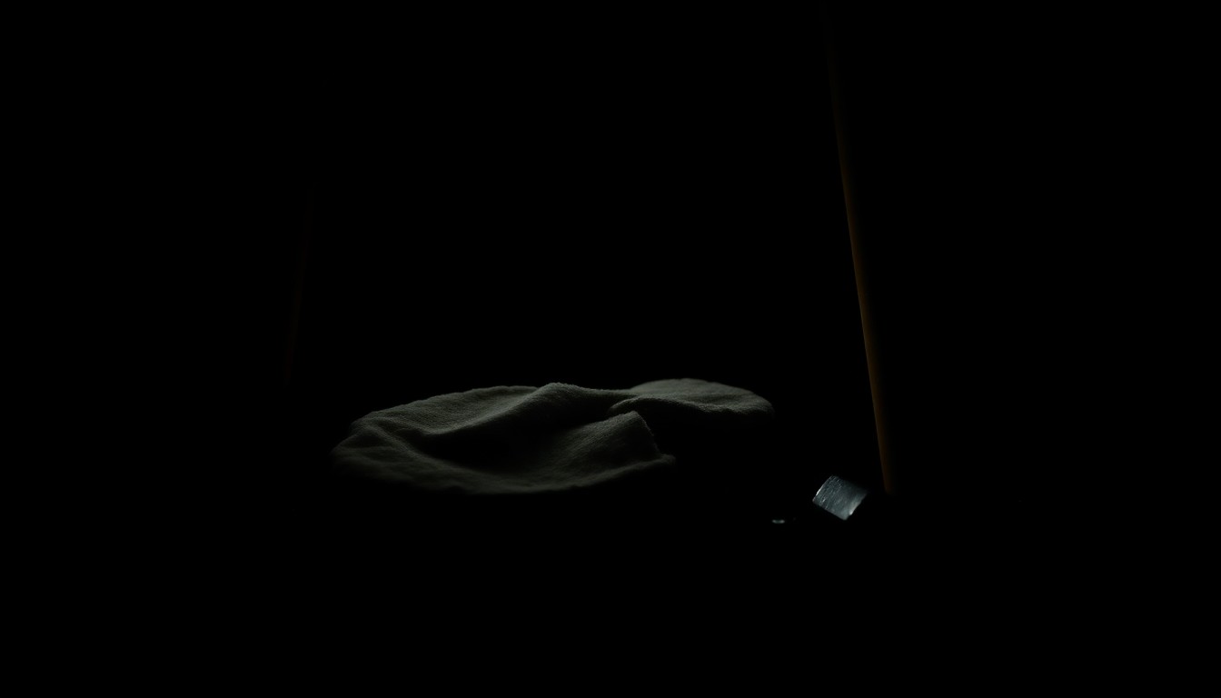 An extreme close-up of a broken wooden chair leg, the harsh flash illuminating the rough, splintered texture against a dark background, conceptually representing the violence of the alleged assault on a hospital employee.