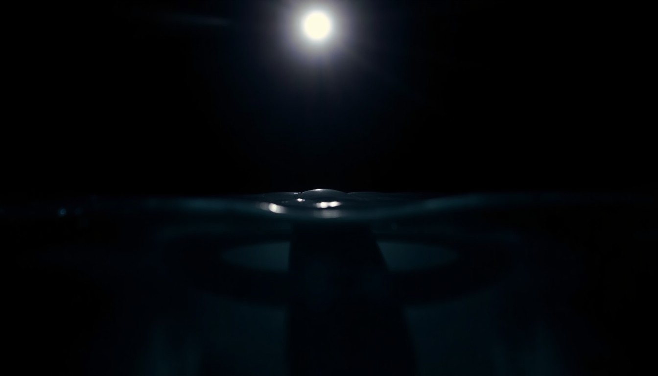 An extreme close-up photograph of a submerged car door handle, lit by a harsh, direct camera flash against a pitch-black background, conveying a stark, gritty, and investigative mood around this tragic incident.