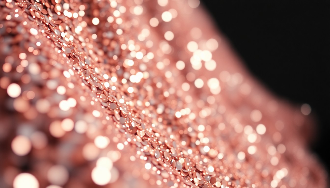 An extreme close-up photograph of sparkling, textured surfaces in dramatic lighting, conceptually representing the celebratory atmosphere of a major music festival.