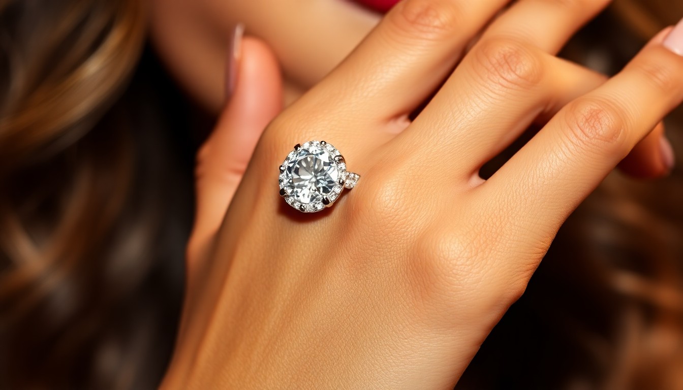 An extreme close-up photograph of a diamond ring, capturing the luxurious texture and high-contrast lighting to create a glamorous, high-fashion aesthetic without depicting any people or objects.