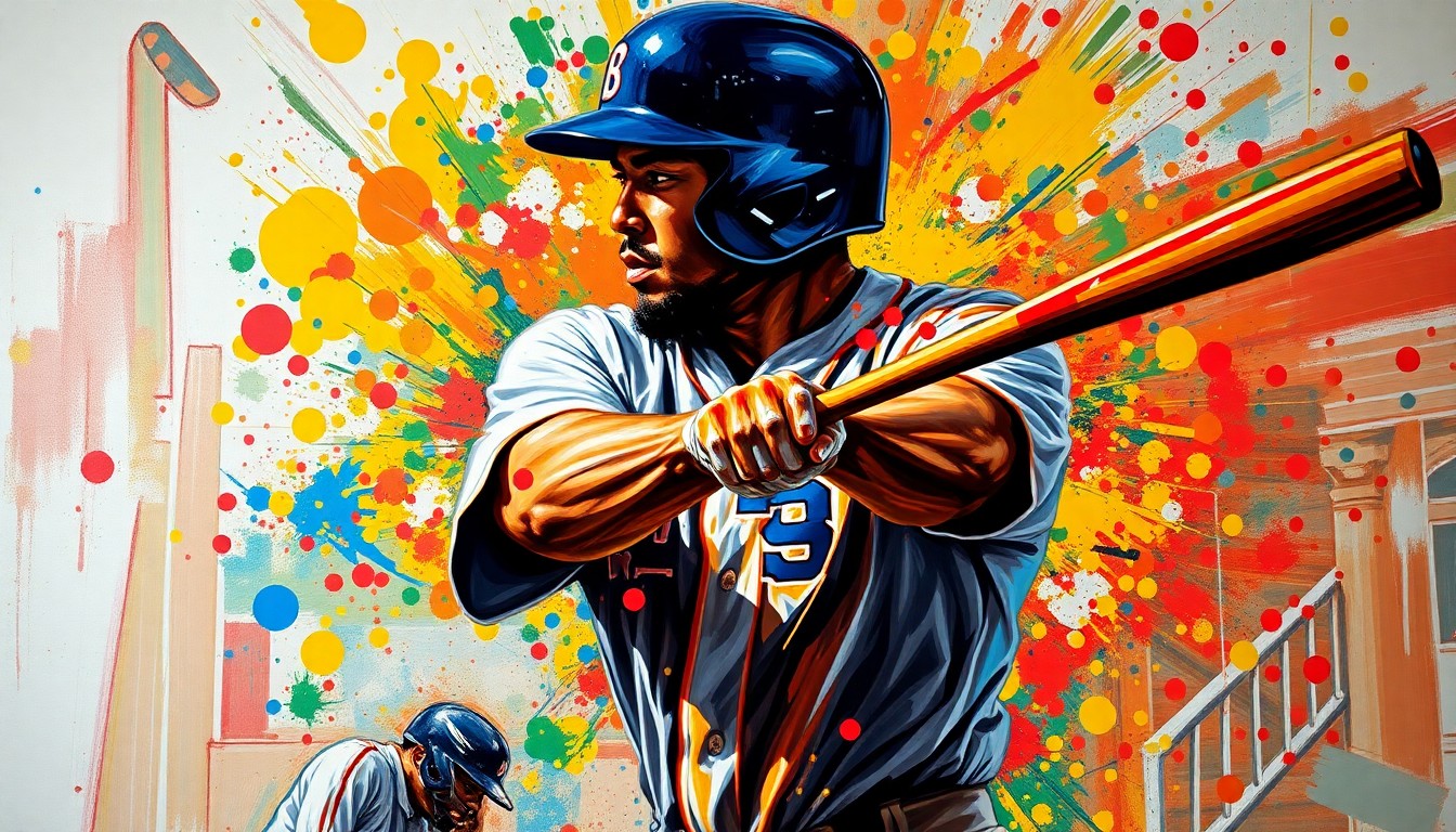 An abstract expressionist painting in neon colors, featuring a central focus on a baseball bat with the rest of the figure dissolving into unrecognizable brushstrokes, conveying the raw energy and movement of Ichiro Suzuki's legendary batting style.