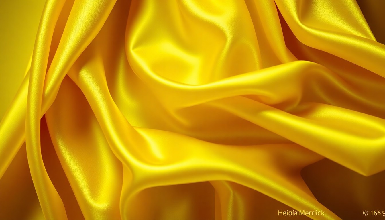 An abstract close-up photograph of flowing, shimmering chartreuse silk fabric, capturing the luxurious texture and vibrant color of the material.