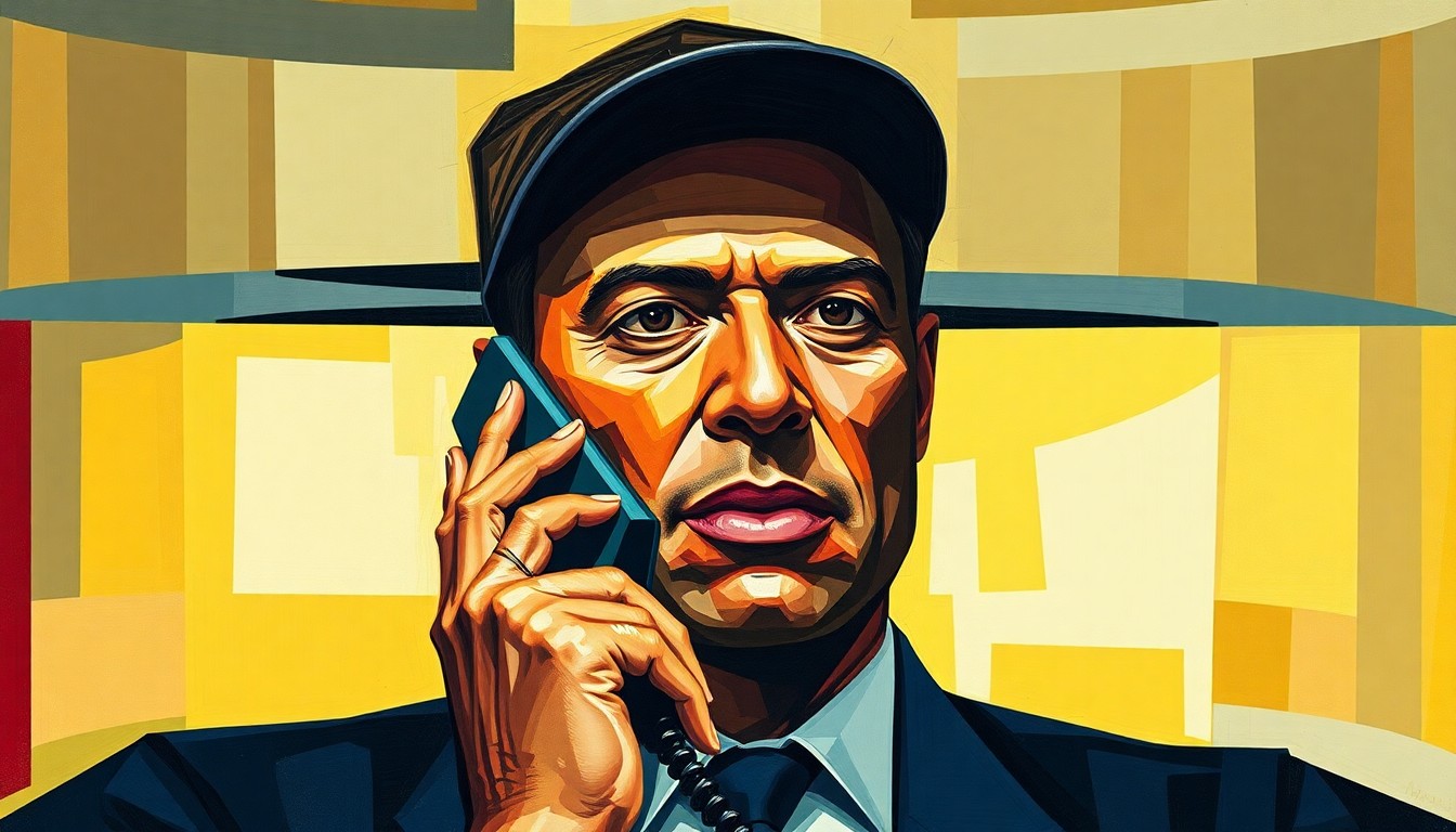 A fractured, geometric painting depicting the scene of Tiger Woods' DUI arrest, with overlapping planes and shapes representing the multifaceted nature of the incident and its implications.