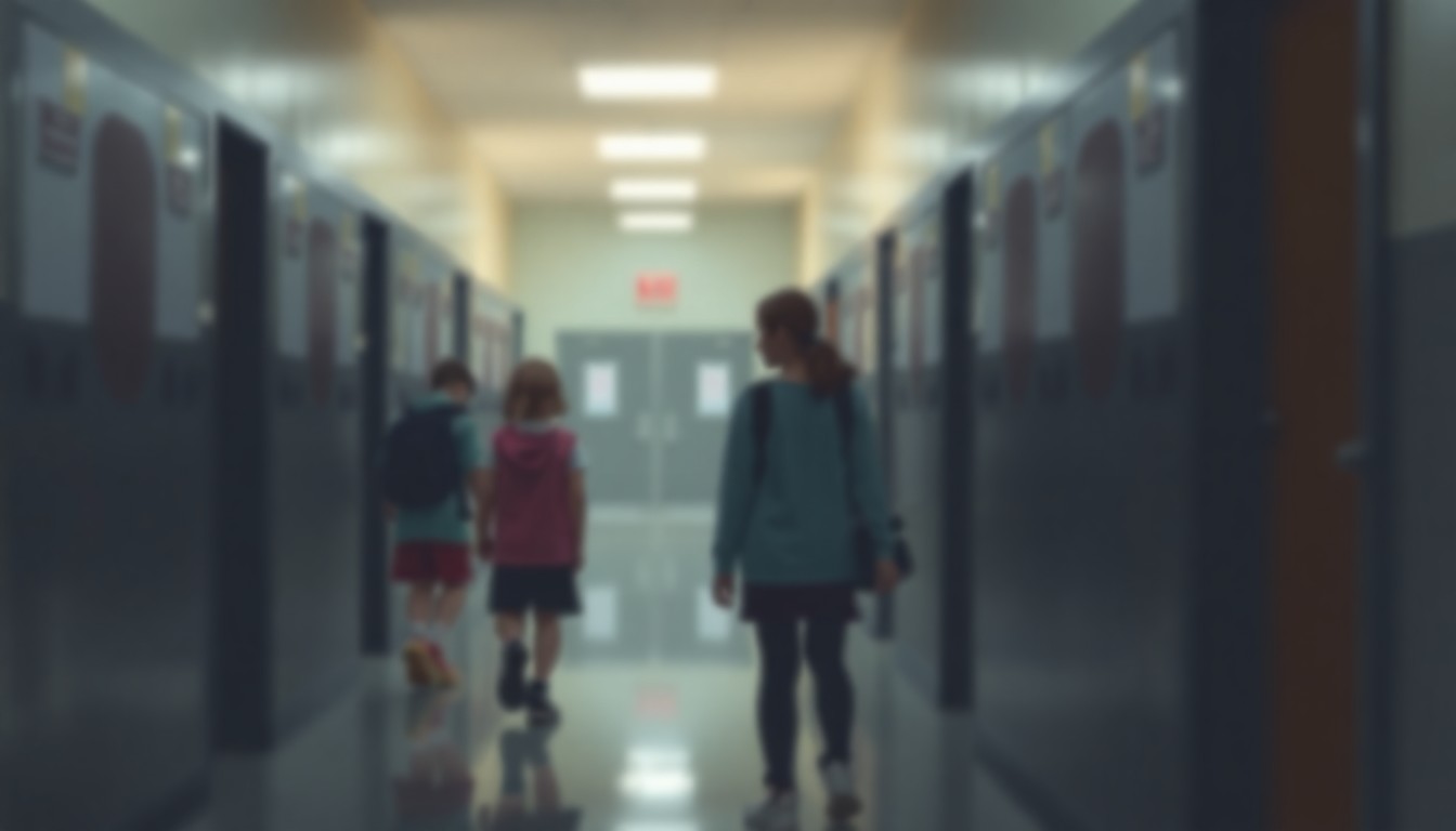 An extremely abstracted, out-of-focus photograph of a school hallway, with soft pools of warm color and light, conceptually representing the emotional uncertainty and instability felt by students and families during this budget crisis.