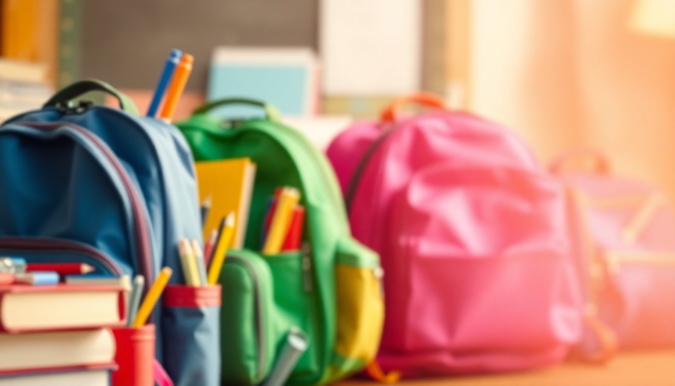 An abstract, impressionistic photograph of blurred school supplies in warm, soft light, conveying the mood and anticipation of the start of a new school year.