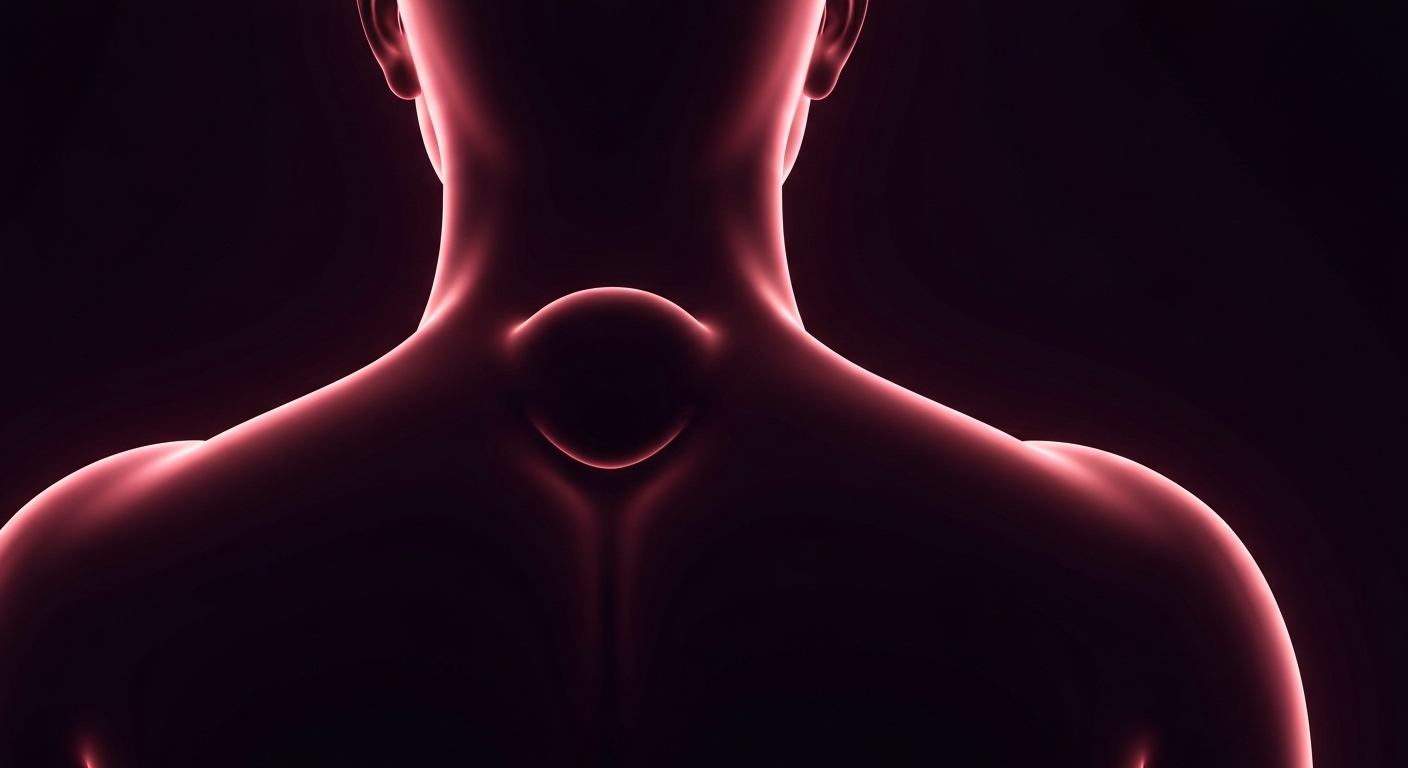 A minimalist design in the style of Keith Haring, where the outline of a human upper back and neck is defined by glowing, vibrant neon lines against a deep, dark background, with a prominent fatty bulge at the base of the neck.