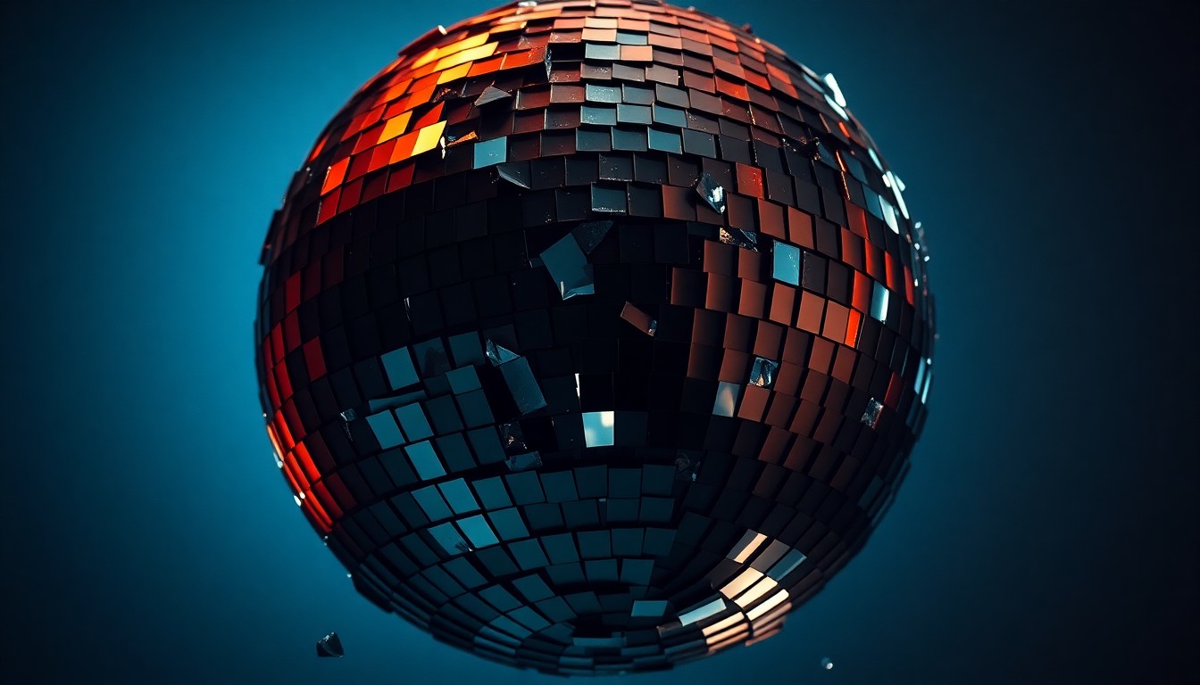 An extreme close-up photograph of a shattered disco ball reflecting shards of light, conceptually representing the raw vulnerability and fractured emotional state explored in John Lennon's song 'Mother'.