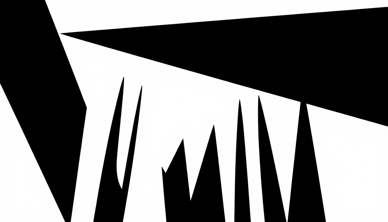 A dynamic composition of angular, interlocking black shapes against a stark white background, conceptually representing the visual artistry and technical expertise of cinematography.