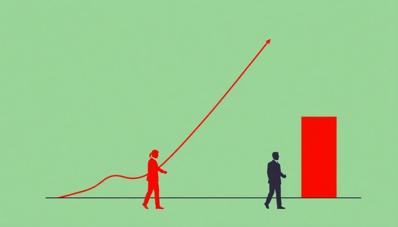 A minimalist illustration composed of overlapping geometric shapes in primary colors, conceptually representing the uneven distribution of wage growth across different sectors of the economy.
