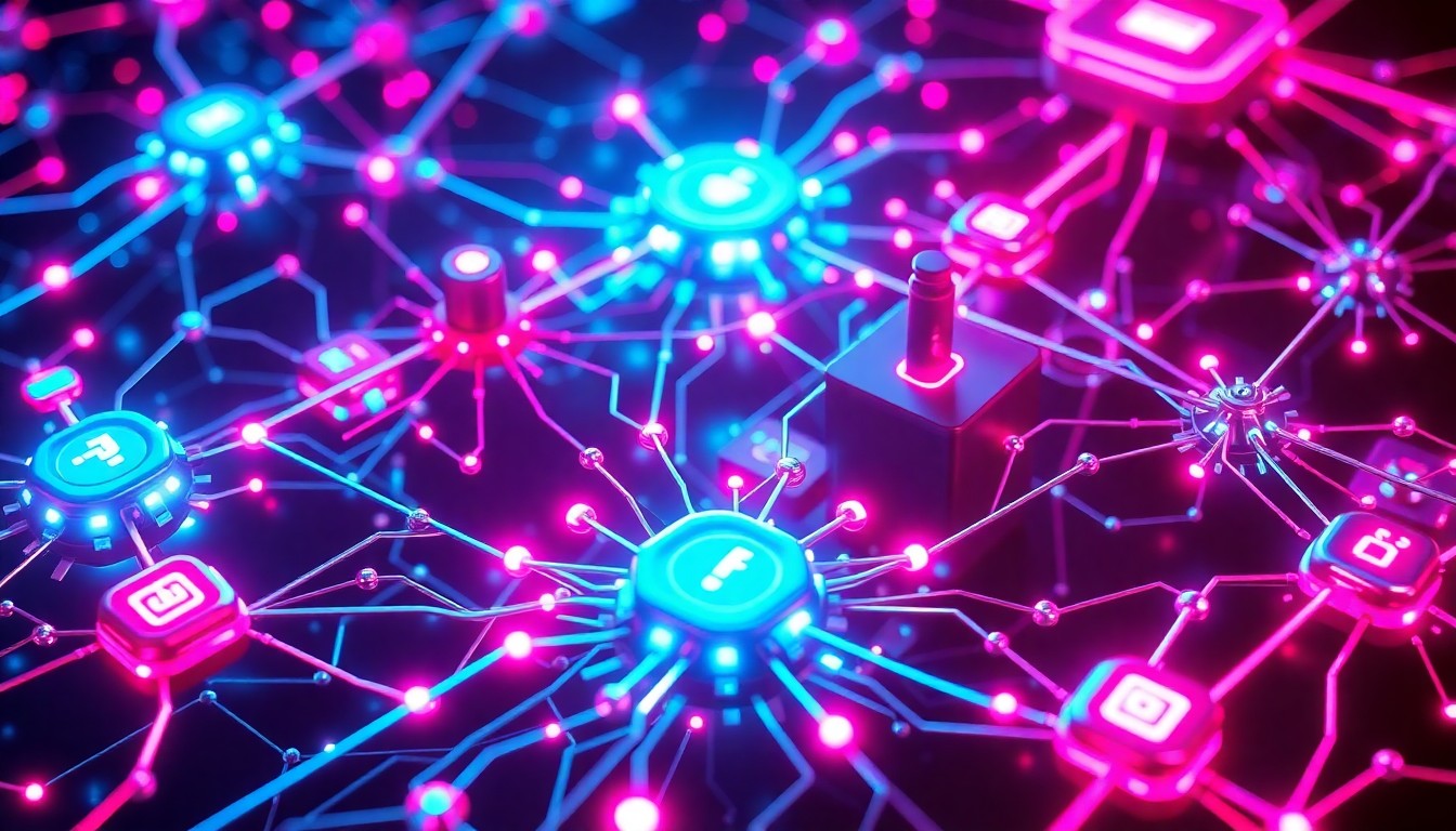 A highly detailed, glowing 3D illustration of a complex network of interconnected cybersecurity infrastructure, with pulsing neon lights representing the discovery of critical vulnerabilities, conceptually illustrating the scale and impact of Anthropic's AI-powered security research.