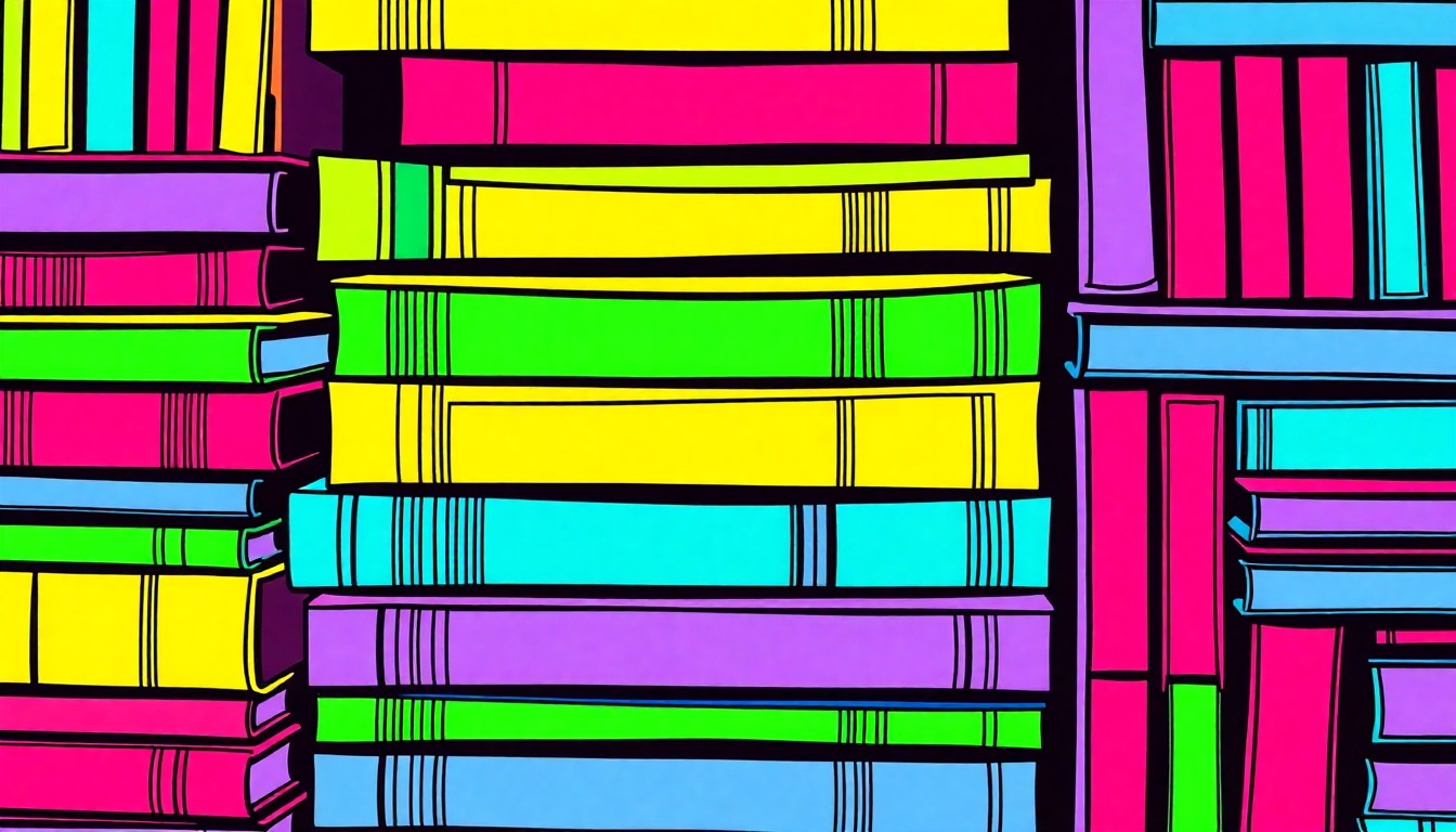 A bold, colorful silkscreen-style illustration featuring a repeating grid of neon-colored college textbooks, conceptually representing the university's strategic move to adapt its academic programs.