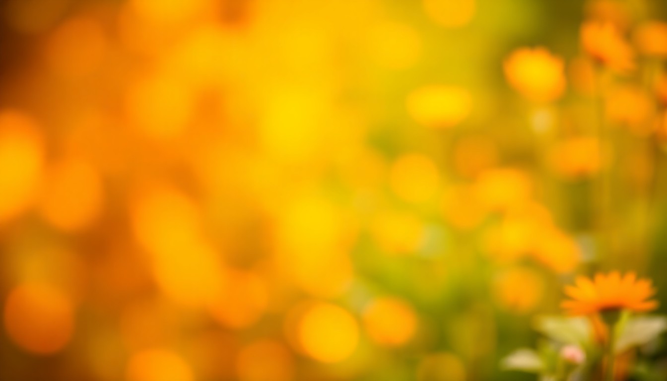 An abstract, out-of-focus photograph in warm, earthy tones depicting the soft, blurred shapes of plants and flowers, conveying the celebratory atmosphere of a community garden festival.