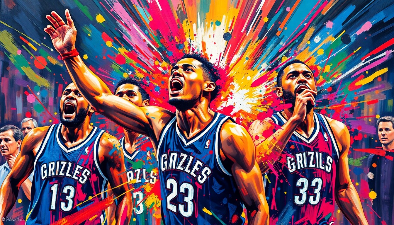 A vibrant, abstract painting in neon colors capturing the raw intensity and emotion of the final moments of a hockey game, with players' forms dissolving into unrecognizable brushstrokes.