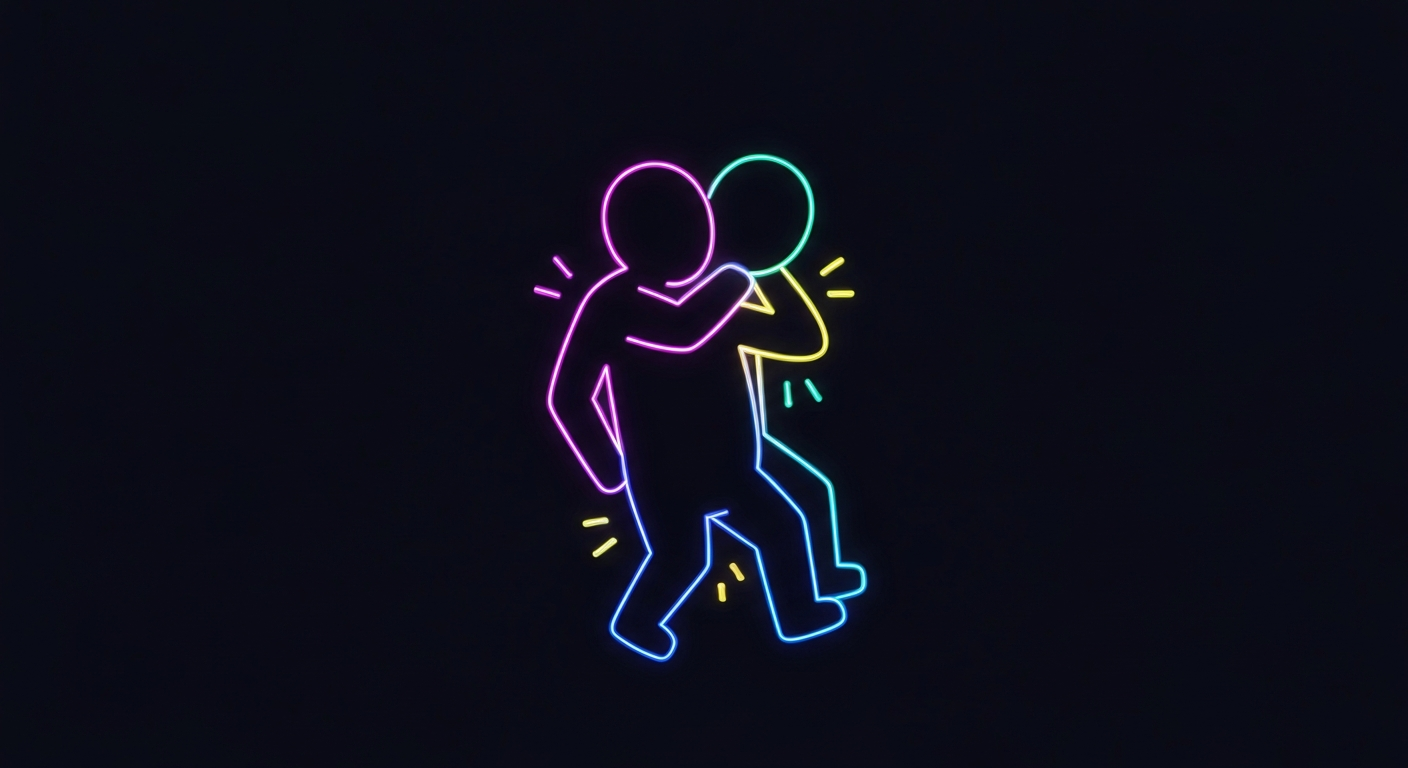 A minimalist, glowing neon outline of a person in distress, conceptually representing the struggles of a celebrity dealing with addiction and the human cost of fame.