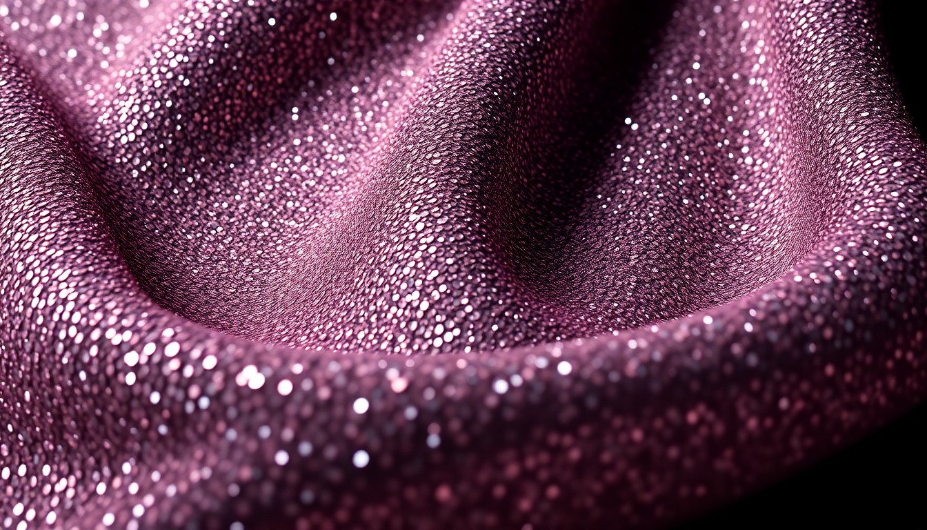 An extreme close-up of a shimmering, textured fabric in rich, jewel-toned colors, capturing the glamour and luxury associated with celebrity while hinting at the deeper personal story behind the star's success.