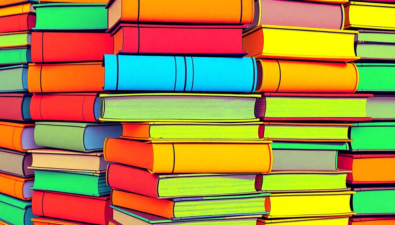 A bold, colorful silkscreen-style illustration of a stack of textbooks repeated in a grid pattern, capturing the celebratory energy of a new education labor agreement.