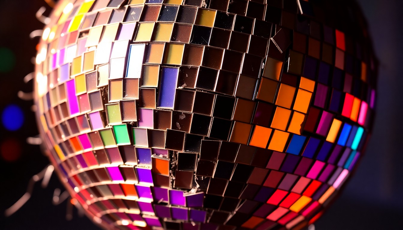 An abstract, high-contrast close-up photograph of shattered glass reflecting a dazzling array of colorful lights, conceptually representing the fragility of celebrity image and the tension between public exposure and personal privacy.
