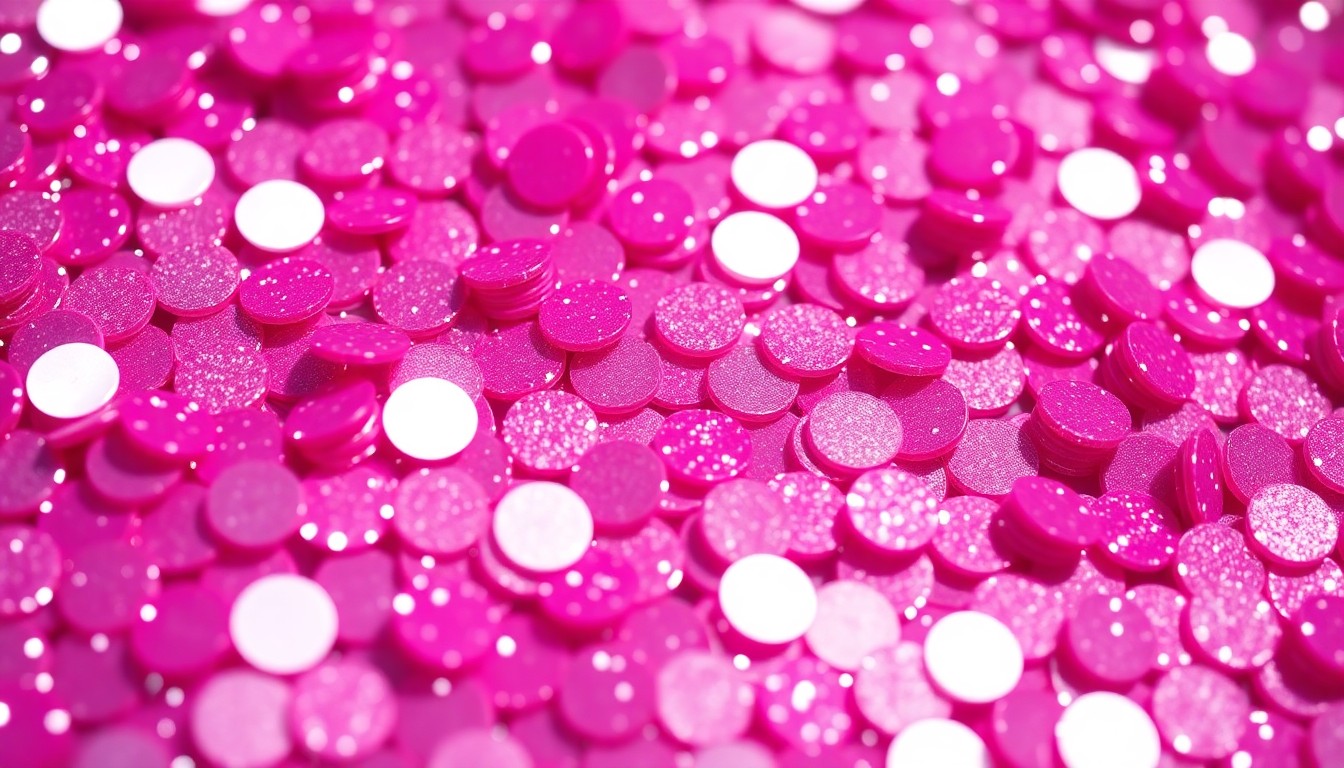 An abstract close-up photograph of shimmering, glittering pink sequins, representing the glamorous aesthetic of KATSEYE's new single 'Pinky Up'.