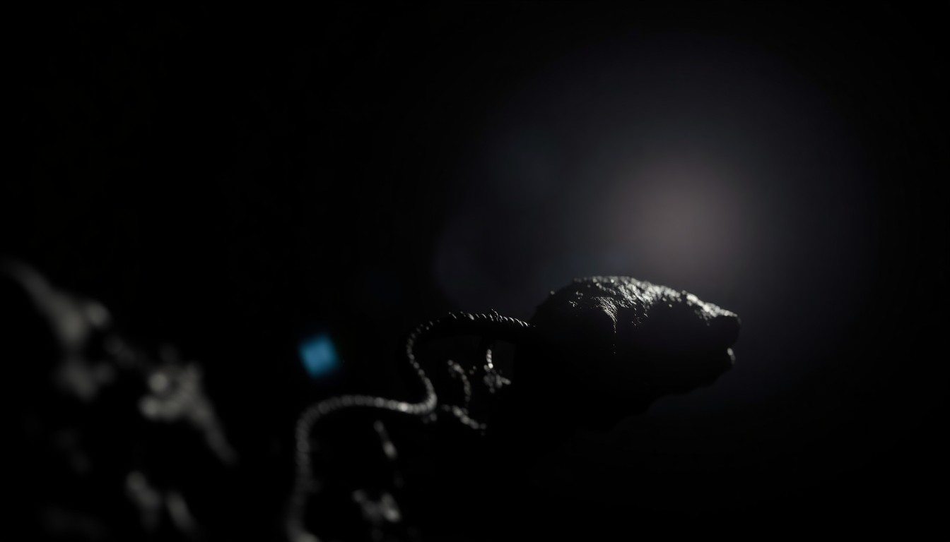 An extreme close-up photograph of a charred, twisted piece of metal from the fire scene, lit by a harsh, direct camera flash against a pitch-black background, conveying the stark, gritty, and investigative nature of the incident.