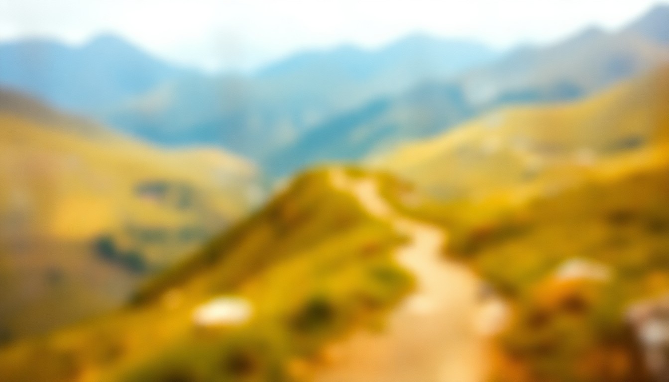 An abstract, impressionistic photograph of a blurred hiking trail winding through a remote, mountainous landscape, conveying the mood and concept of a rescue operation in an isolated natural setting.