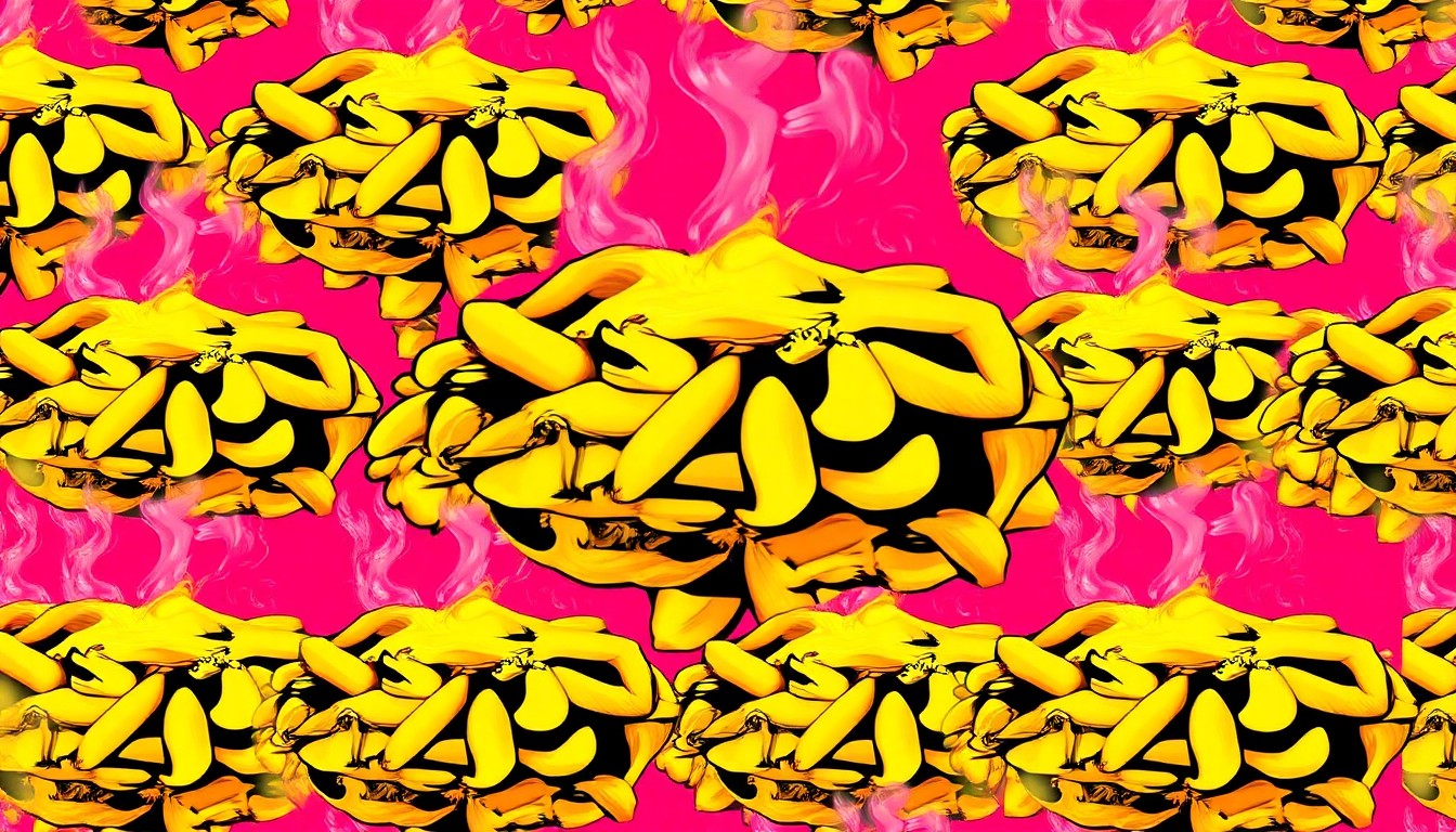 A vibrant, high-contrast silkscreen print featuring a repeating pattern of a steaming plate of ziti pasta in bold, neon colors, conceptually representing the creative fusion of traditional Italian and American culinary influences at the new Ziti's restaurant.