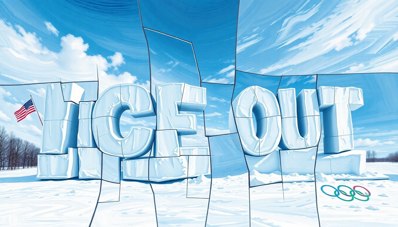 A cubist, geometric painting depicting a fractured, multi-angled view of a snow sculpture, with no discernible figures or text, conceptually representing the controversy over the sculpture's political messaging.